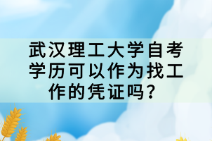 武汉理工大学自考学历可以作为找工作的凭证吗?